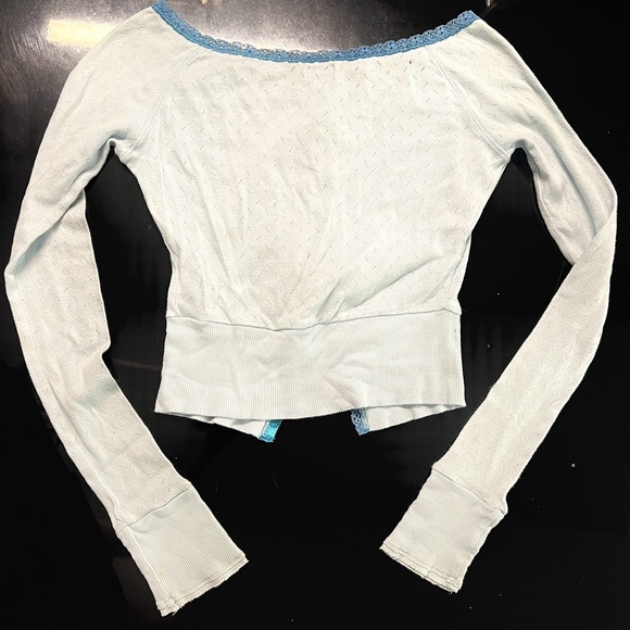 Rare Vintage y2k Hollister Blue Lace-Trim Cardigan top size small - Picture 7 of 9
